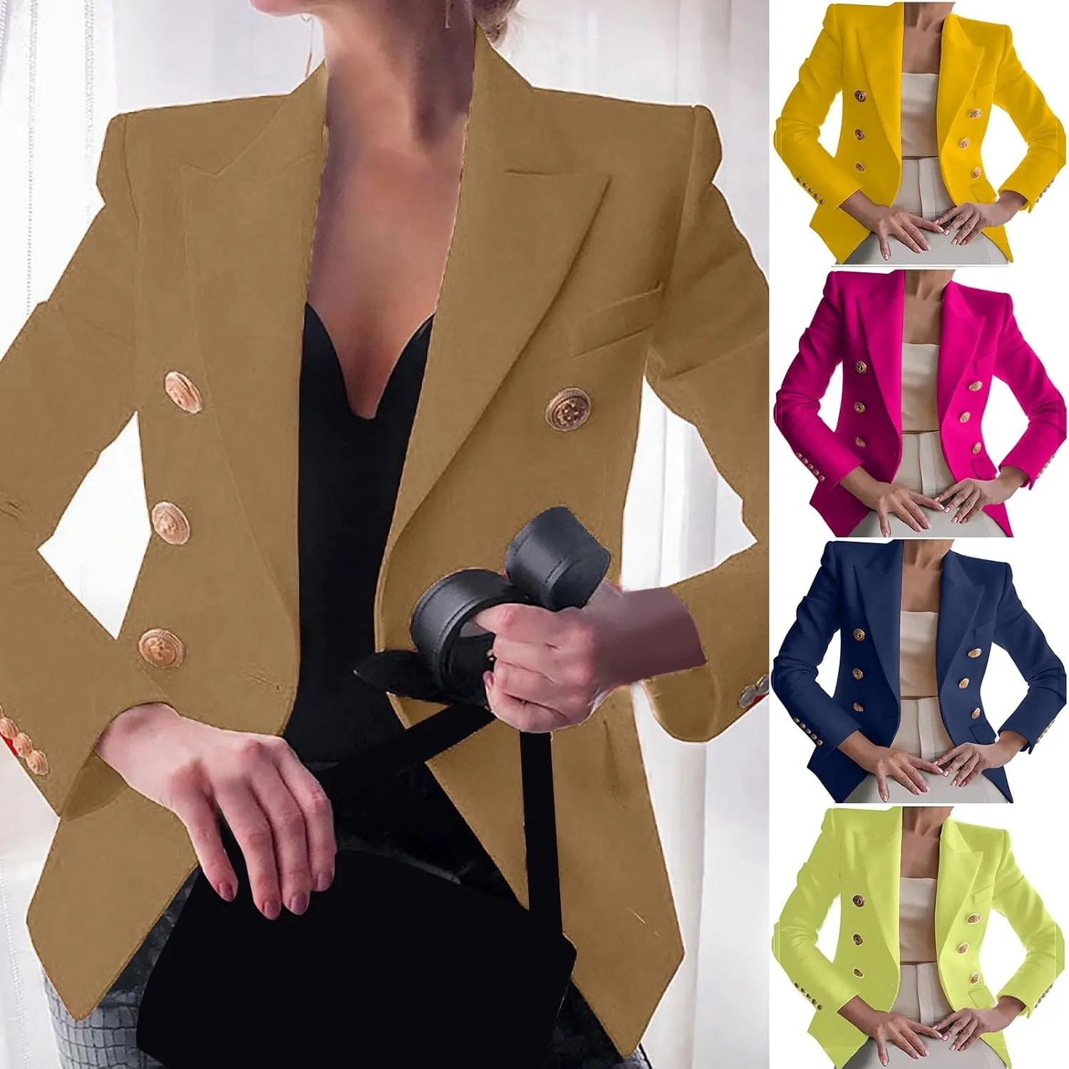 Blazers for Women Business Casual Long Sleeve Fitted Blazer Double Breasted Blazer Work Office Jacket Elegant Blazers