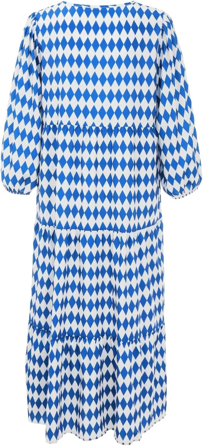 Boho Maxi Dresses for Women 2025 Summer Casual Loose Fit Long Beach Dress Half Sleeve V Neck Flowy Tiered Sundresses
