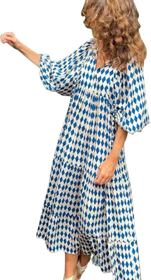 Boho Maxi Dresses for Women 2025 Summer Casual Loose Fit Long Beach Dress Half Sleeve V Neck Flowy Tiered Sundresses