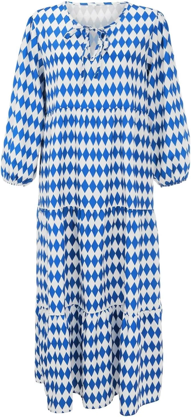 Boho Maxi Dresses for Women 2025 Summer Casual Loose Fit Long Beach Dress Half Sleeve V Neck Flowy Tiered Sundresses