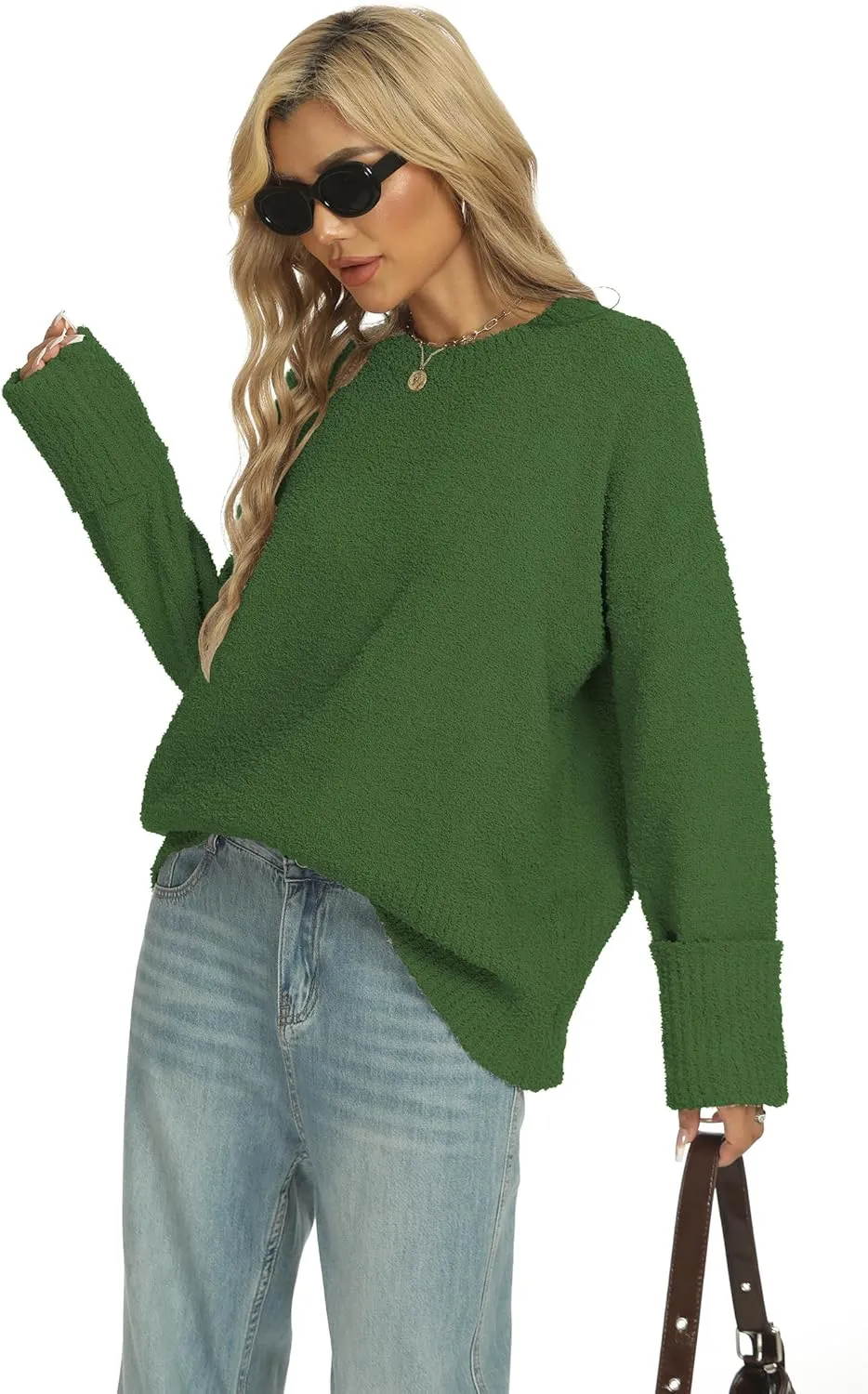 Buauty Womens Oversized Long Sleeve Crewneck Fall Sweaters Chunky Fuzzy Knit Pullover Clothes 2025 Trendy Outfits
