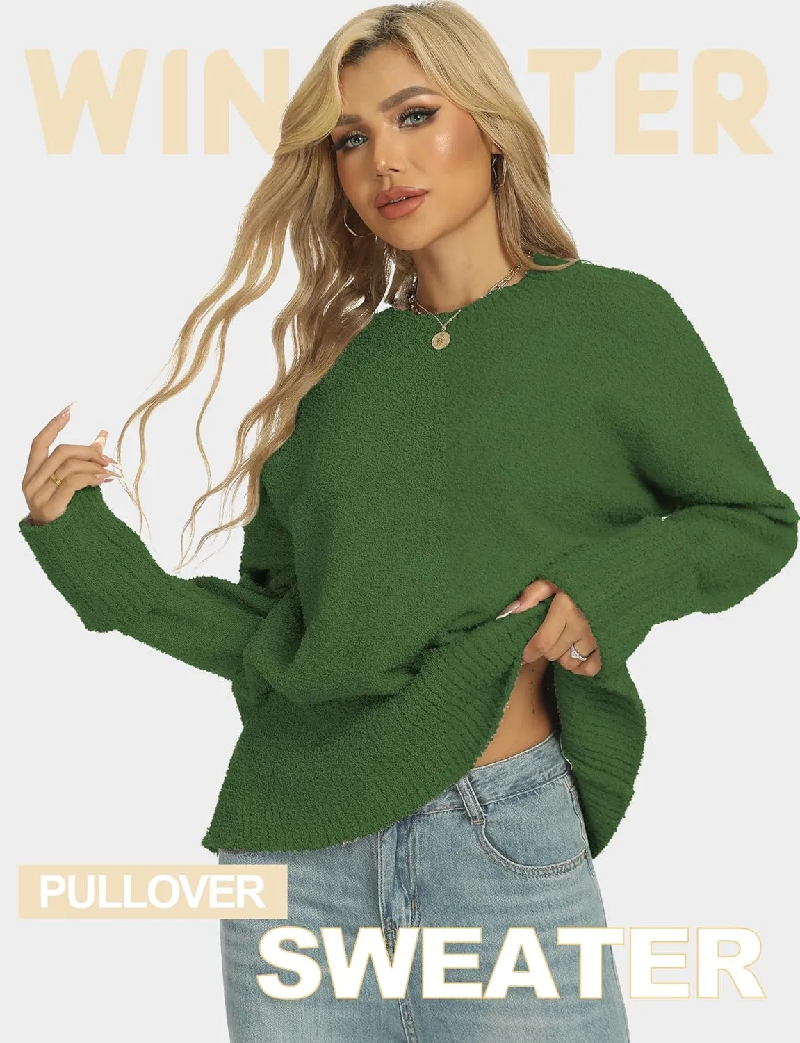 Buauty Womens Oversized Long Sleeve Crewneck Fall Sweaters Chunky Fuzzy Knit Pullover Clothes 2025 Trendy Outfits