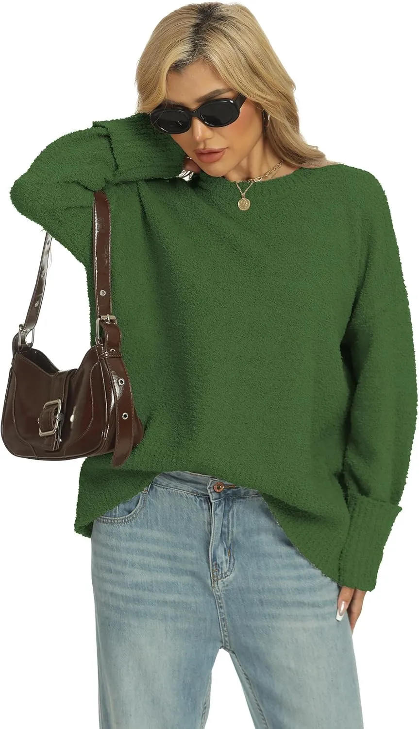 Buauty Womens Oversized Long Sleeve Crewneck Fall Sweaters Chunky Fuzzy Knit Pullover Clothes 2025 Trendy Outfits