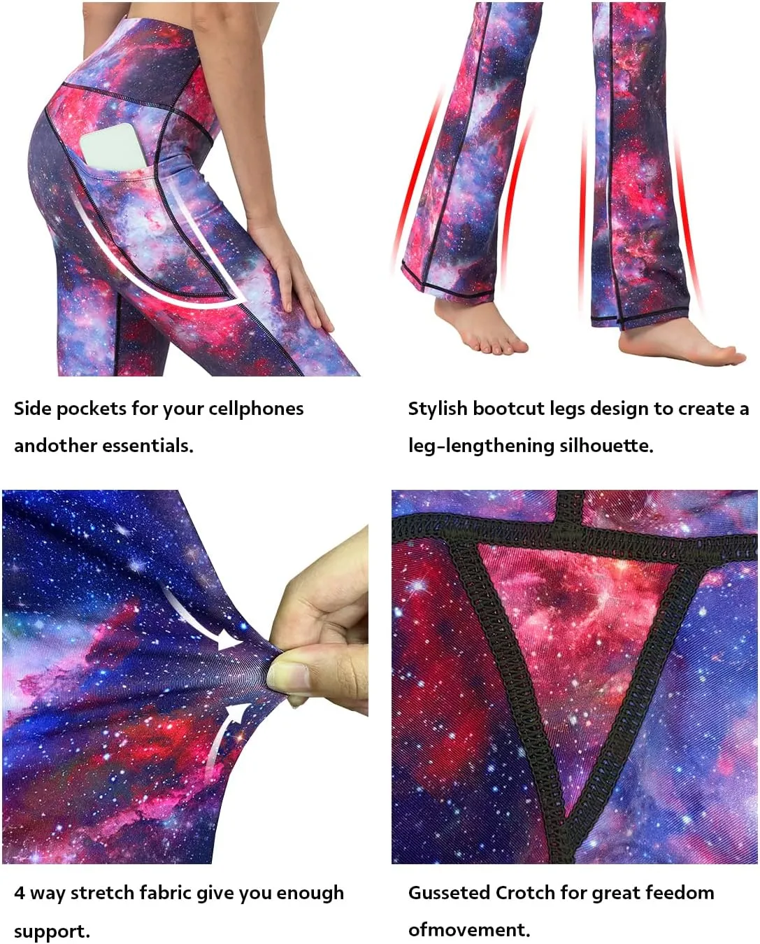 BUBBLELIME 29"/31"/33"/35"/37" Women Bootleg/Wide Legs High Waist Yoga Pants Tummy Control Bootcut Workout Flared Out Pockets