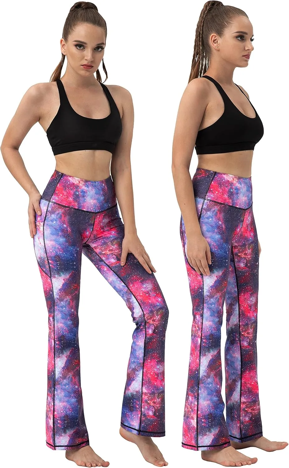 BUBBLELIME 29"/31"/33"/35"/37" Women Bootleg/Wide Legs High Waist Yoga Pants Tummy Control Bootcut Workout Flared Out Pockets
