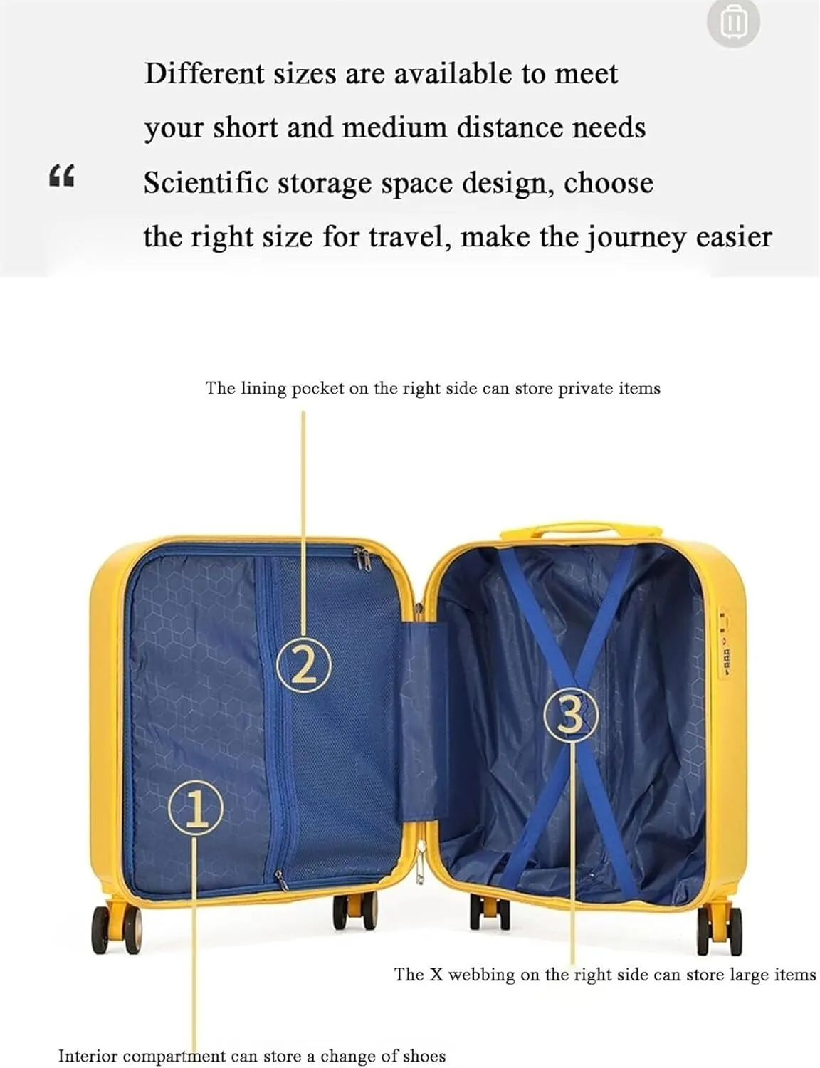 Carry-on Suitcase Luggage Hardside Rugged Travel Suitcase Luggage with Spinner Wheels,Lightweight Carry-On Luggage Carry-on Suitcases Carry On Luggages (Yellow 20in)