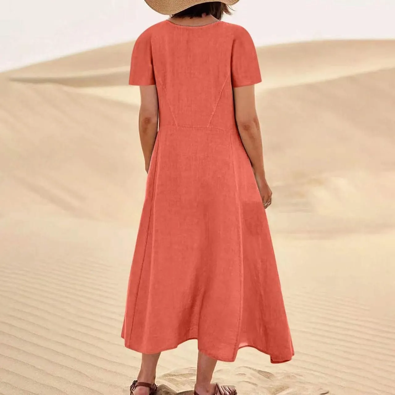 Ceboyel Women 2023 Summer Linen Dress Flowy Short Sleeve Sundress Causal Summer Sun Dress Trendy Beach Maxi Long Dresses