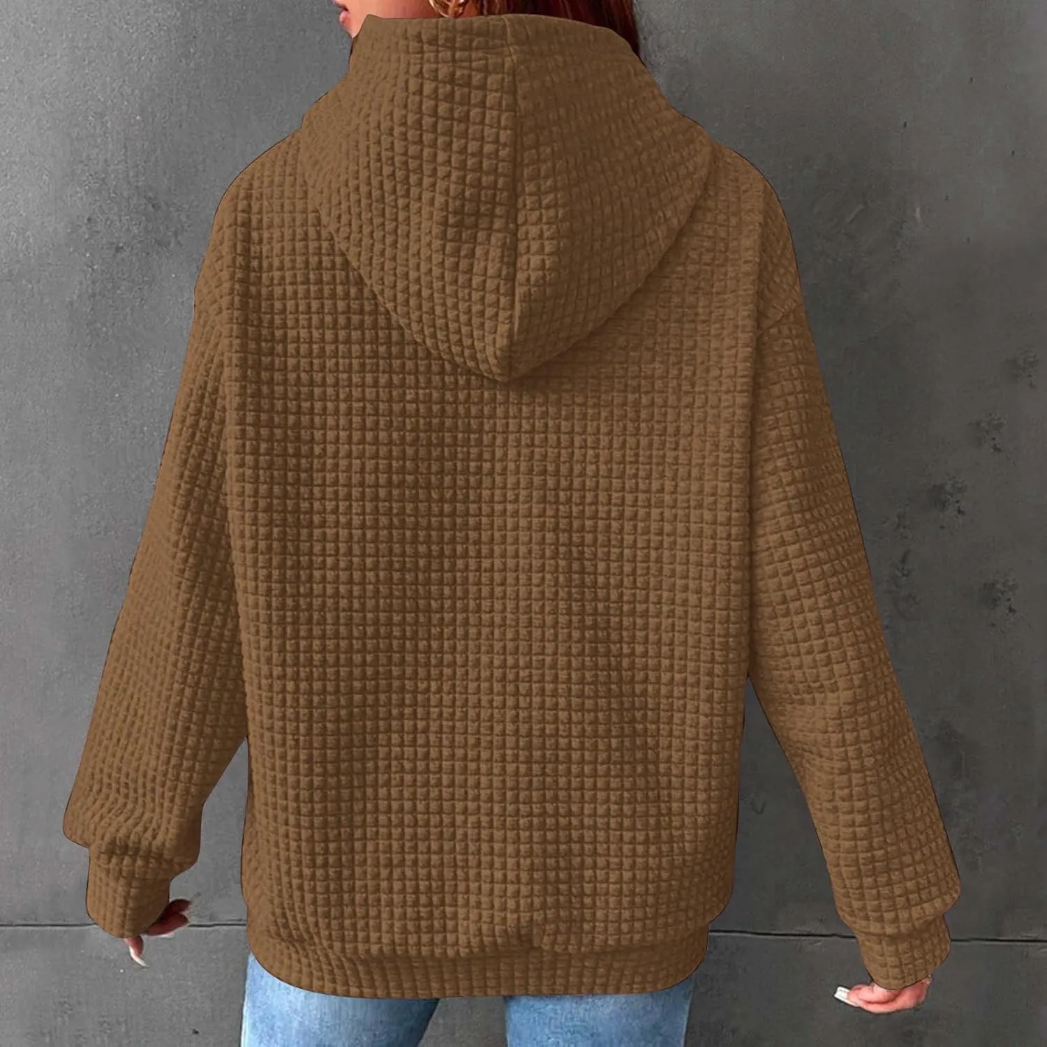 Ceboyel Womens Solid Color Cute Hoodie 2023 Waffle Knit Sweatshirts Comfort Sweater Tops Teen Girls Trendy Clothes 2023