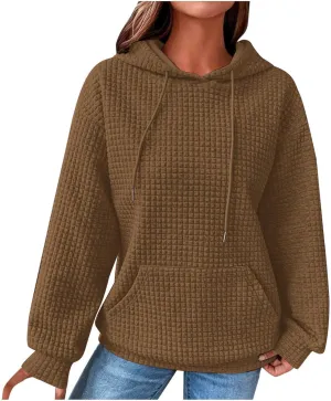 Ceboyel Womens Solid Color Cute Hoodie 2023 Waffle Knit Sweatshirts Comfort Sweater Tops Teen Girls Trendy Clothes 2023