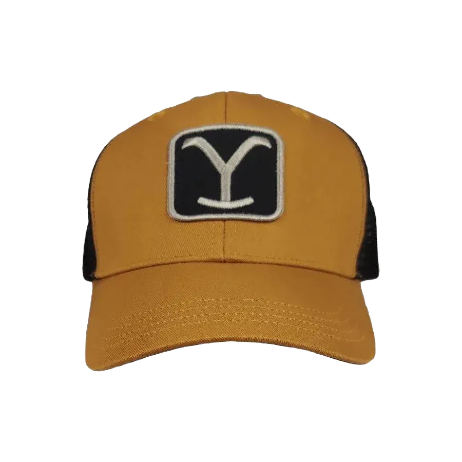 Changes Yellowstone Men's Camel Tan & Black Trucker Cap