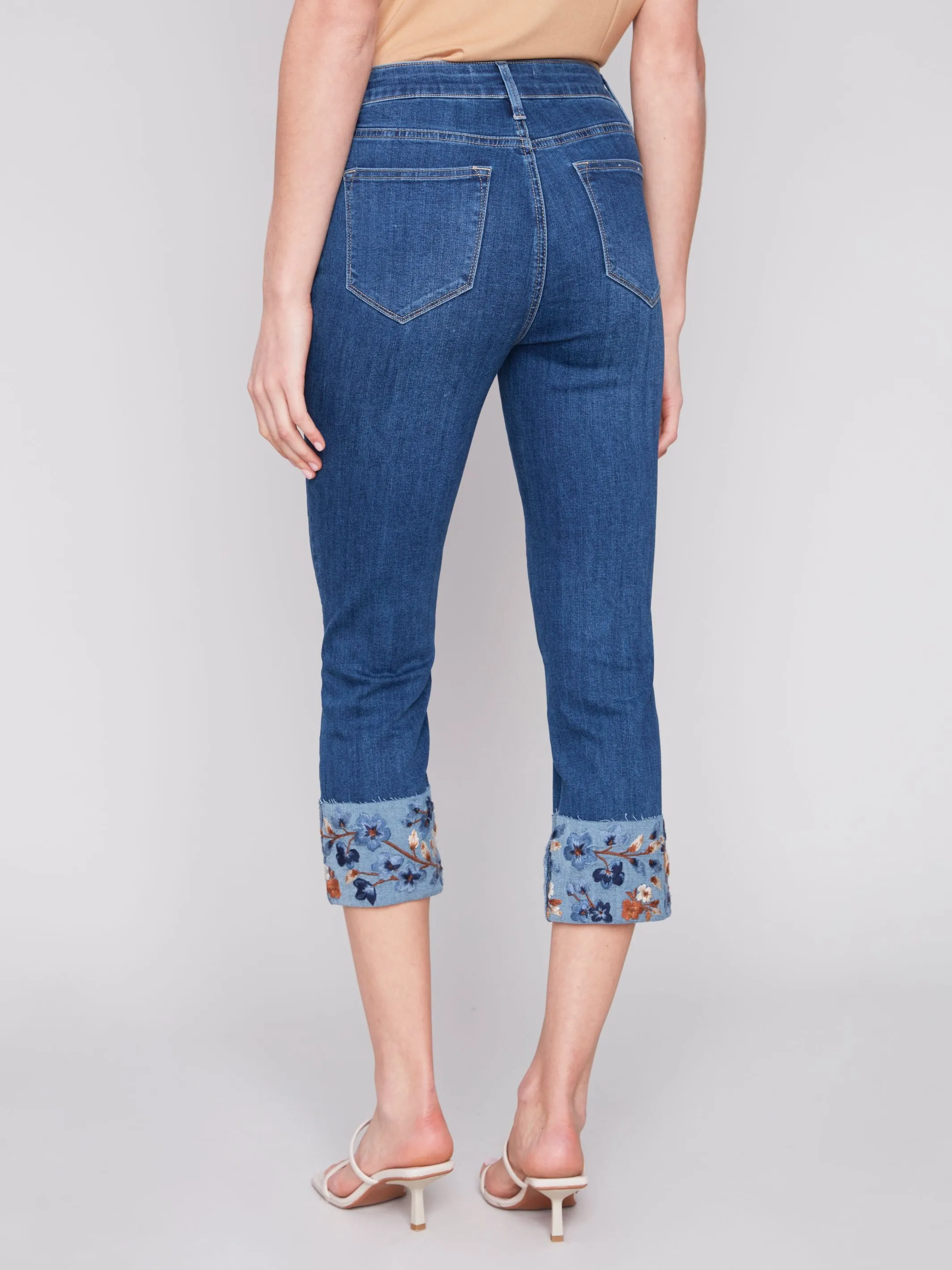 Charlie B Embroidered Cuffed Ankle Pants