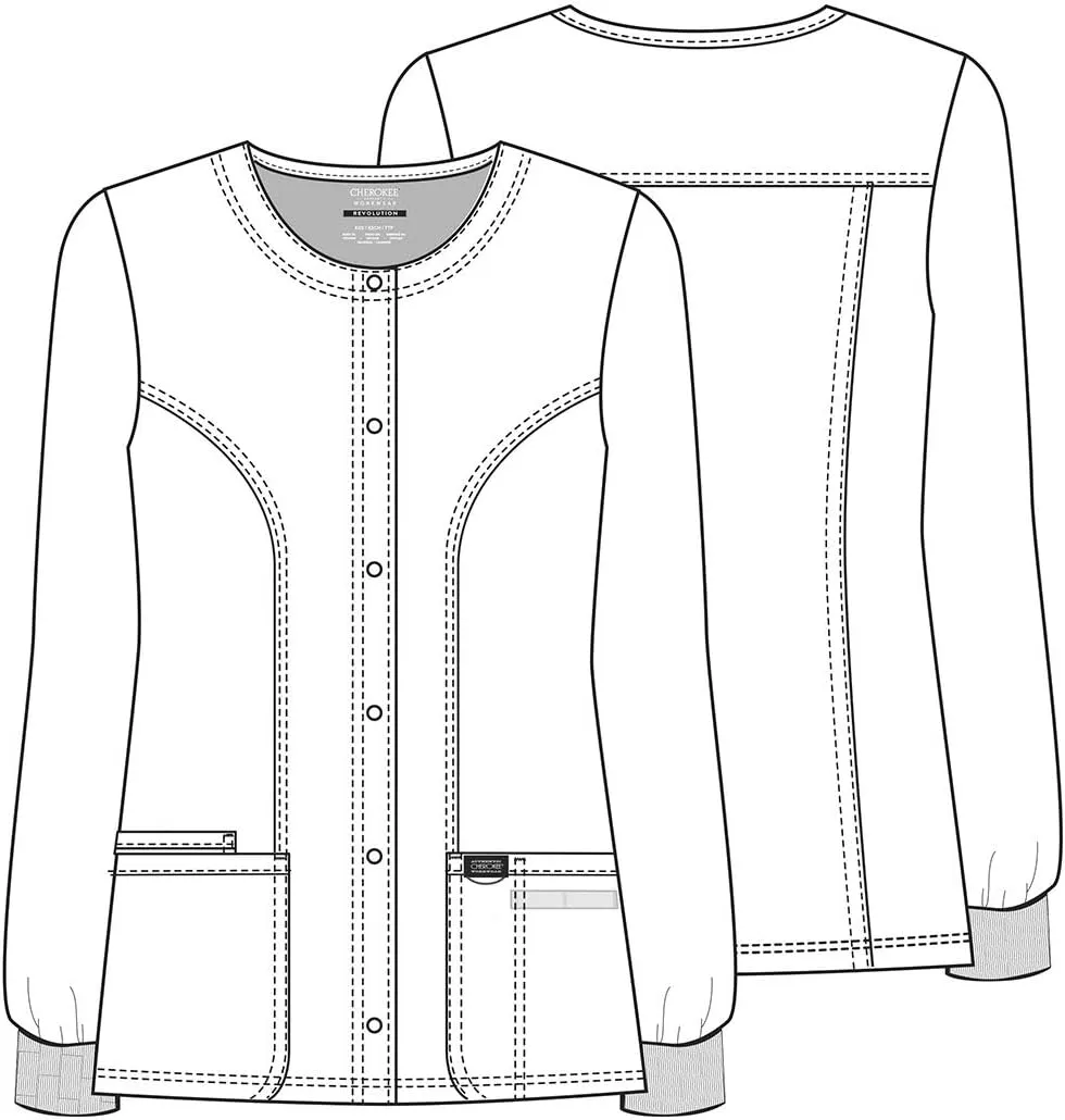 Cherokee Scrub Jackets For Woman, Snap Front with 3 Pockets & 2 way Stretch - WW310