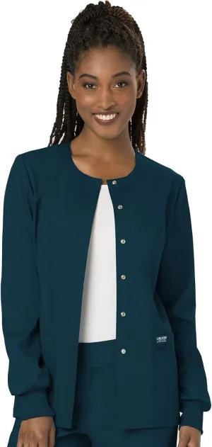 Cherokee Scrub Jackets For Woman, Snap Front with 3 Pockets & 2 way Stretch - WW310