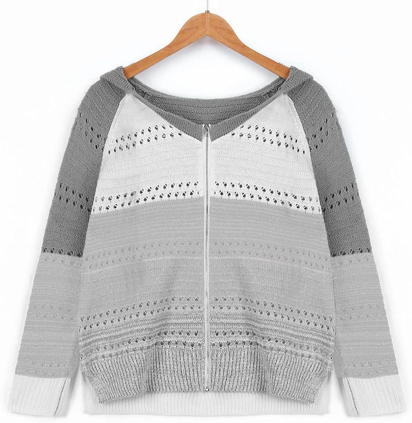 Color Block Hoodie Women V Neck Hooded Sweater Hollow Out Knitted Sweatshirts Y2K Long Sleeve Fall Sweatshirt