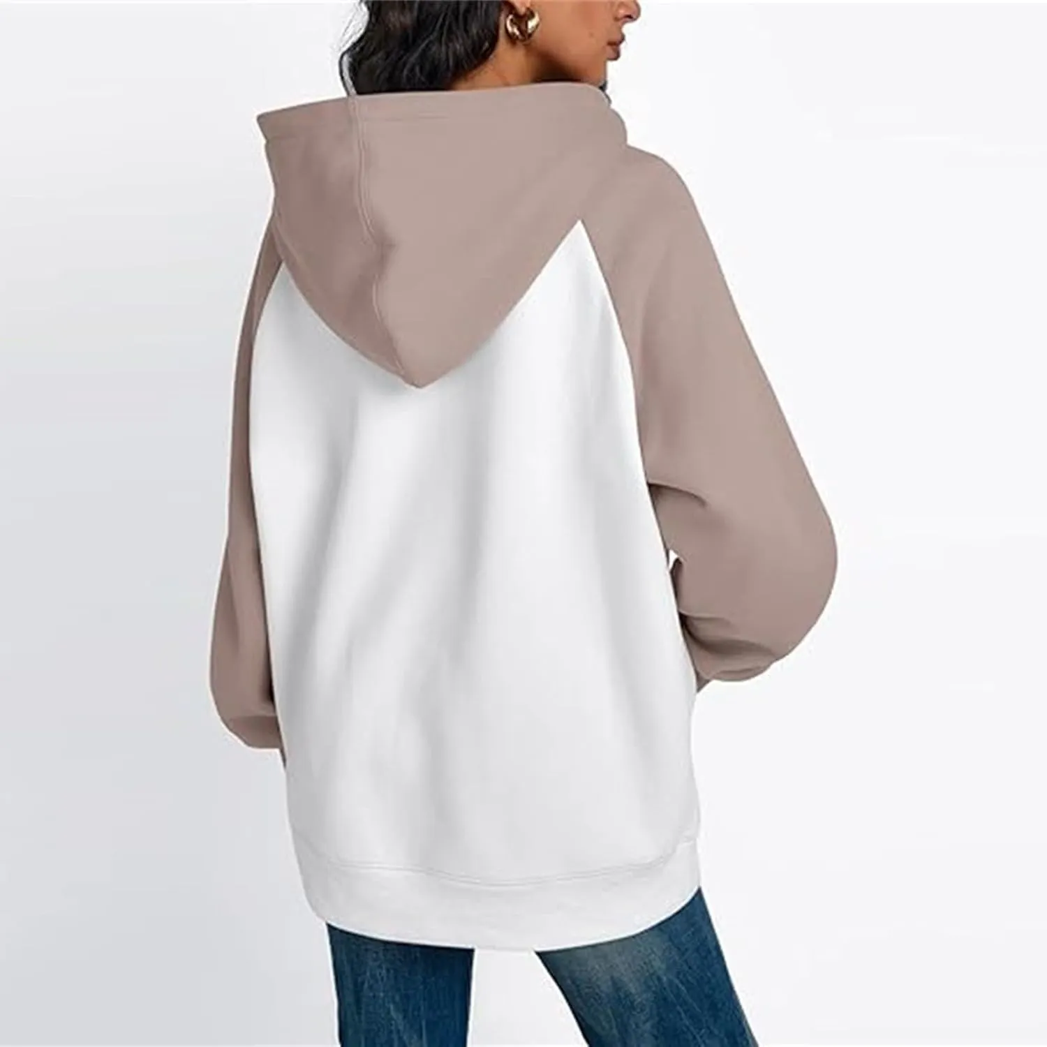 Color Block Hoodies for Women Trendy Oversized Raglan Sweatshirts Lightweight Fleece Cute Hoodies with Pockets