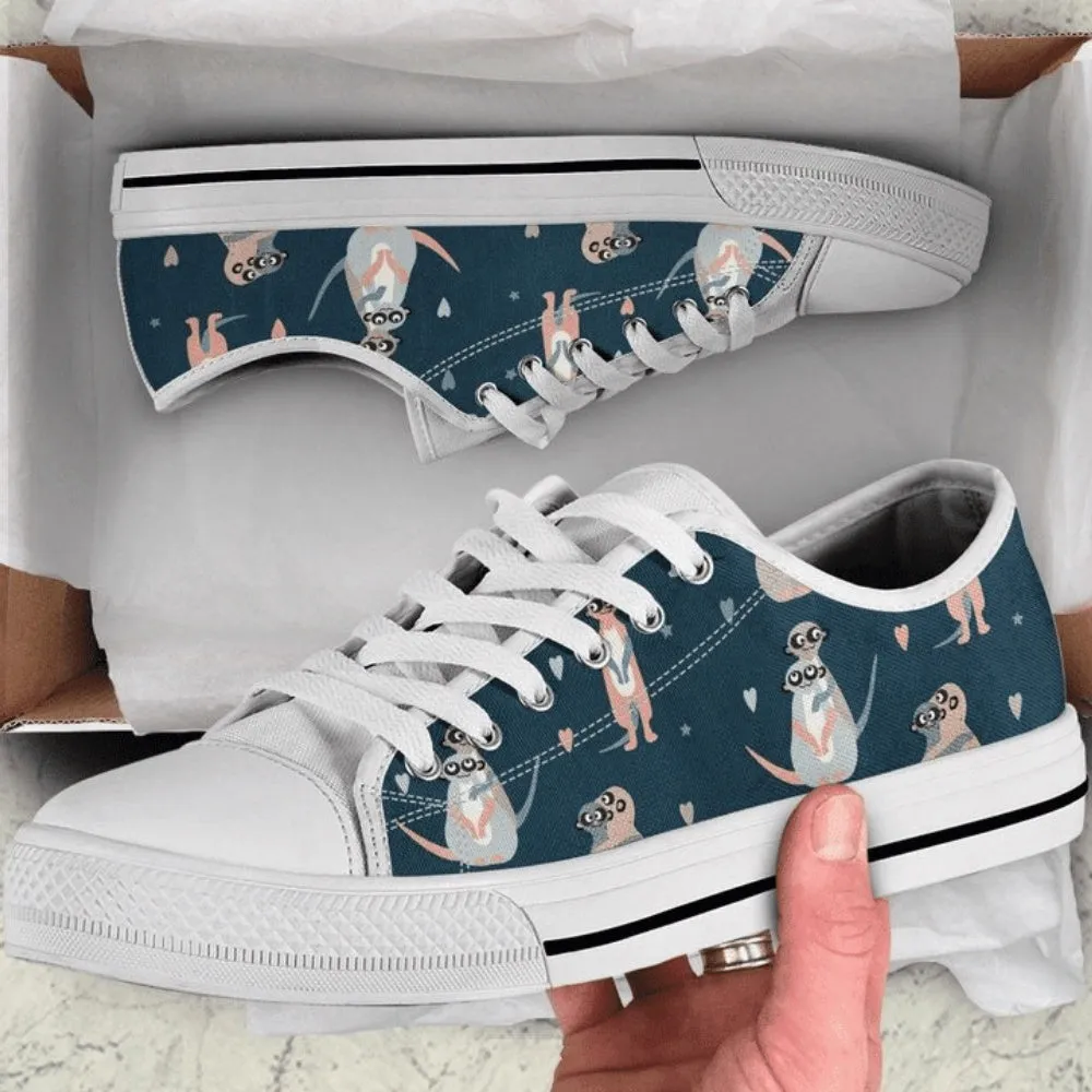Colorful Meerkat And Hearts Pattern Low Top Shoes, Low Top Sneaker, Low Top Canvas Shoes