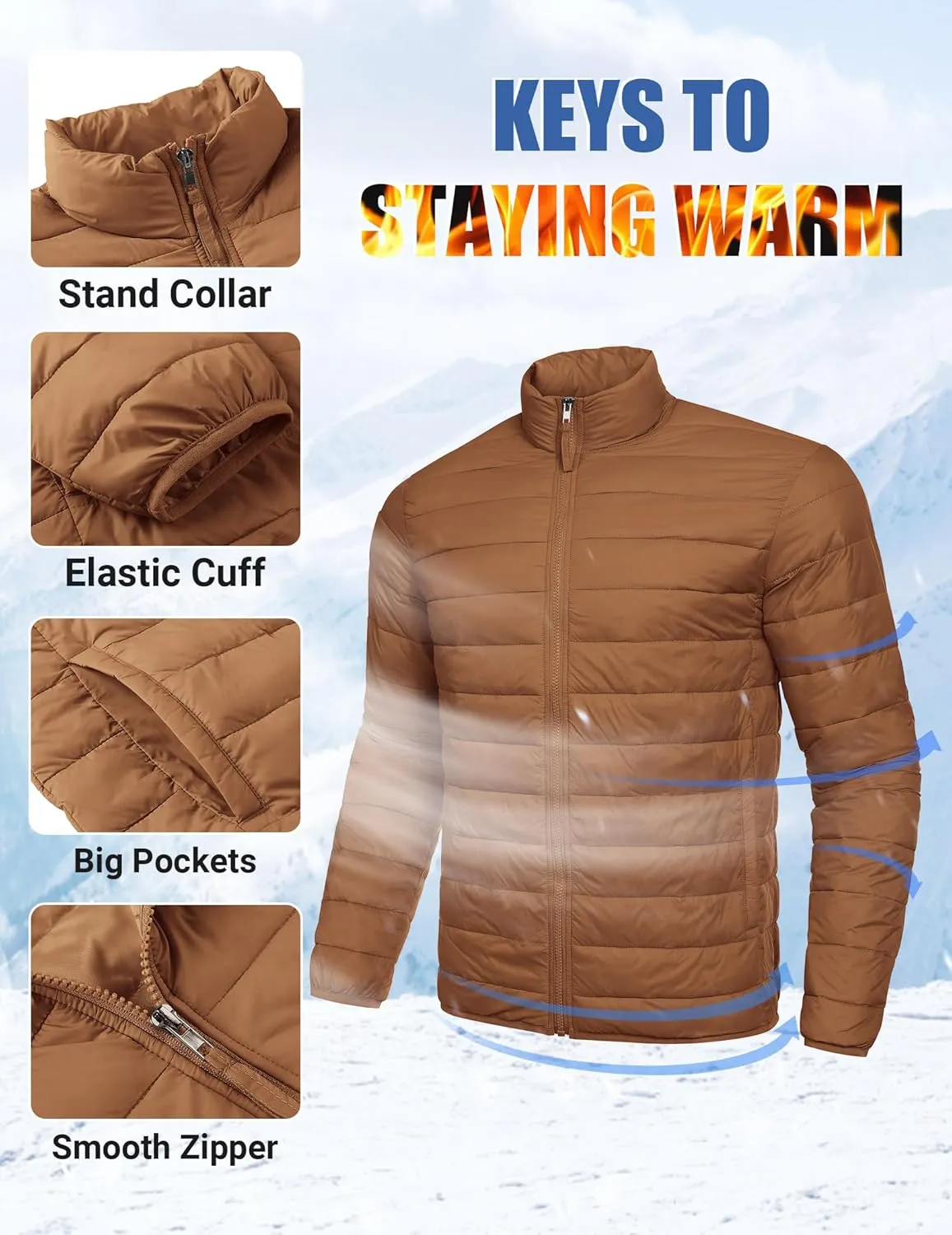 COOFANDY Mens Puffer Jacket Packable Lightweight Jackets Winter Coat Windproof Zipper Down Jacket
