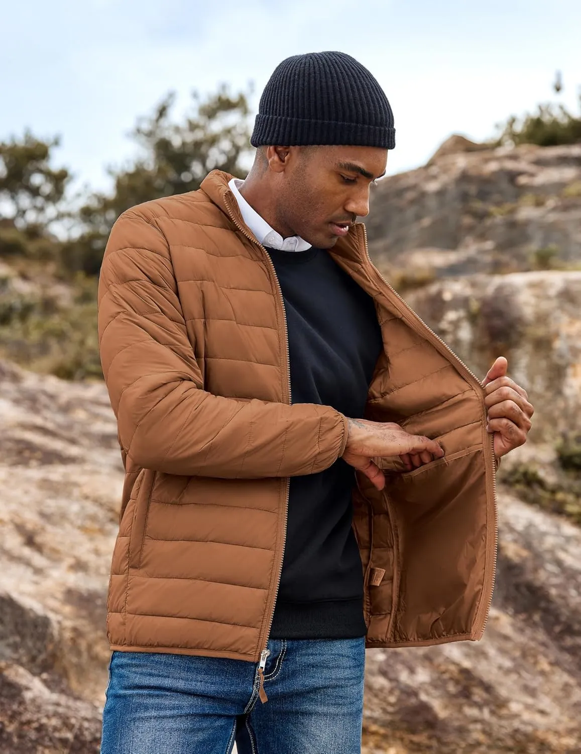 COOFANDY Mens Puffer Jacket Packable Lightweight Jackets Winter Coat Windproof Zipper Down Jacket