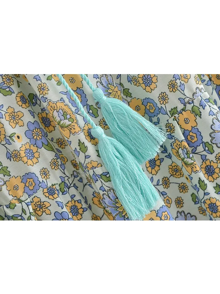 CORFU Bohemian Green Floral Print Skirt