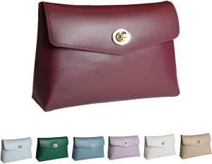 Cosmetic Bag Travel Makeup Pouch Travel Organizer, Zipper Pouch Bags for Women Vegan Leather (Burgundy Red)