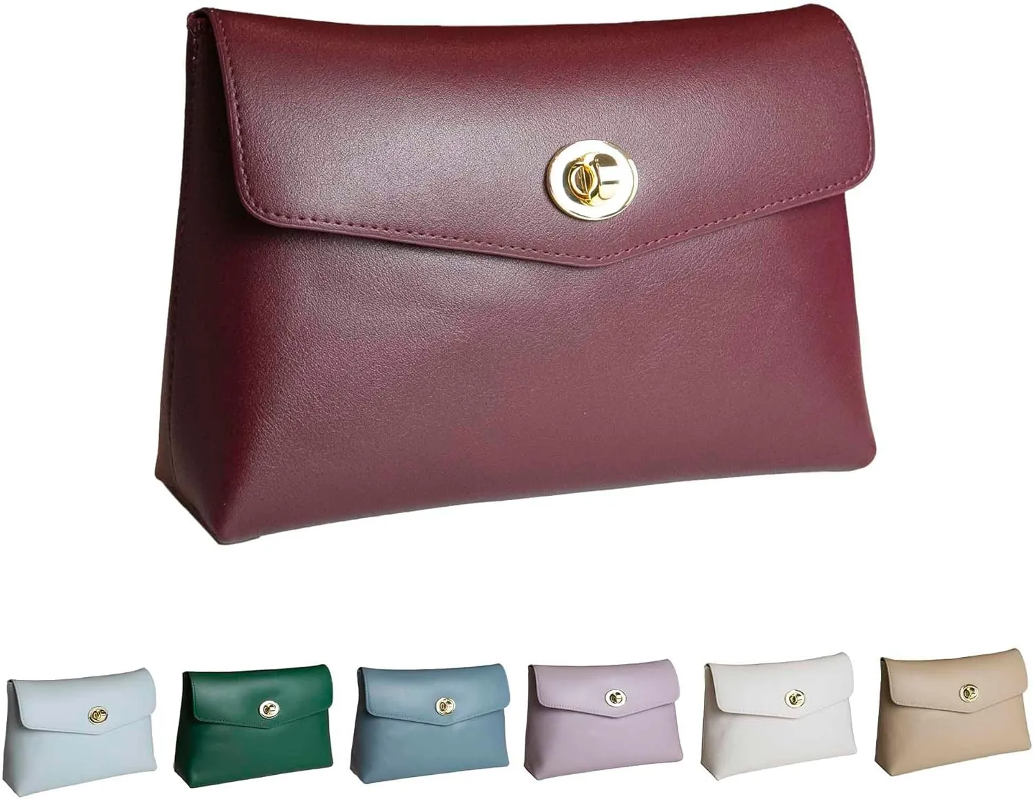 Cosmetic Bag Travel Makeup Pouch Travel Organizer, Zipper Pouch Bags for Women Vegan Leather (Burgundy Red)