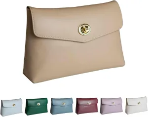 Cosmetic Bag Travel Makeup Pouch Travel Organizer, Zipper Pouch Bags for Women Vegan Leather (Mocha Brown)