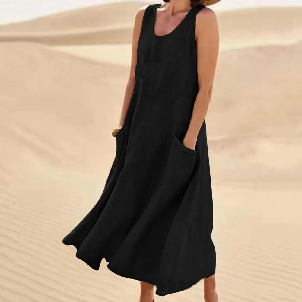 Cotton Linen Dresses for Women 2025, Women's Sleeveless Cotton and Linen Dress, Summer Sundress Plus Size