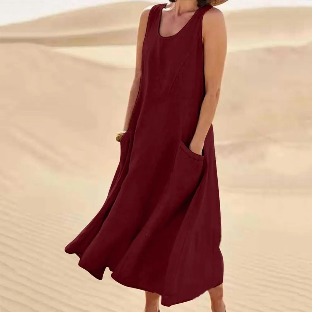 Cotton Linen Dresses for Women 2025, Women's Sleeveless Cotton and Linen Dress, Summer Sundress Plus Size