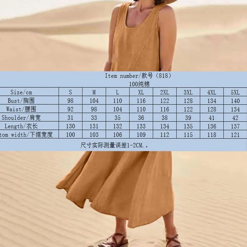 Cotton Linen Dresses for Women 2025, Women's Sleeveless Cotton and Linen Dress, Summer Sundress Plus Size