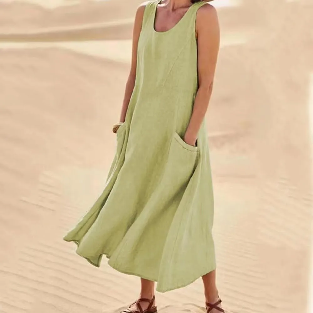 Cotton Linen Dresses for Women 2025, Women's Sleeveless Cotton and Linen Dress, Summer Sundress Plus Size