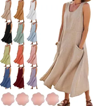 Cotton Linen Dresses for Women 2025, Women's Sleeveless Cotton and Linen Dress, Summer Sundress Plus Size
