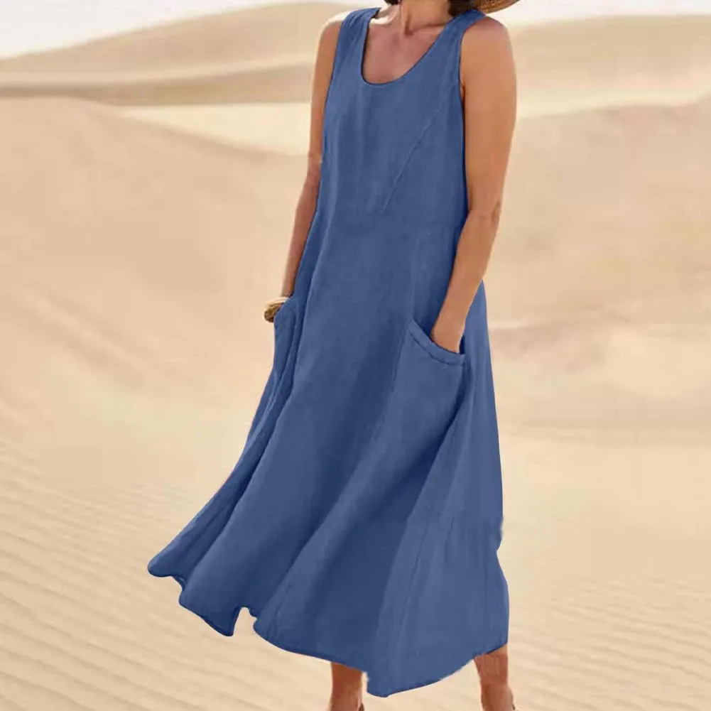 Cotton Linen Dresses for Women 2025, Women's Sleeveless Cotton and Linen Dress, Summer Sundress Plus Size
