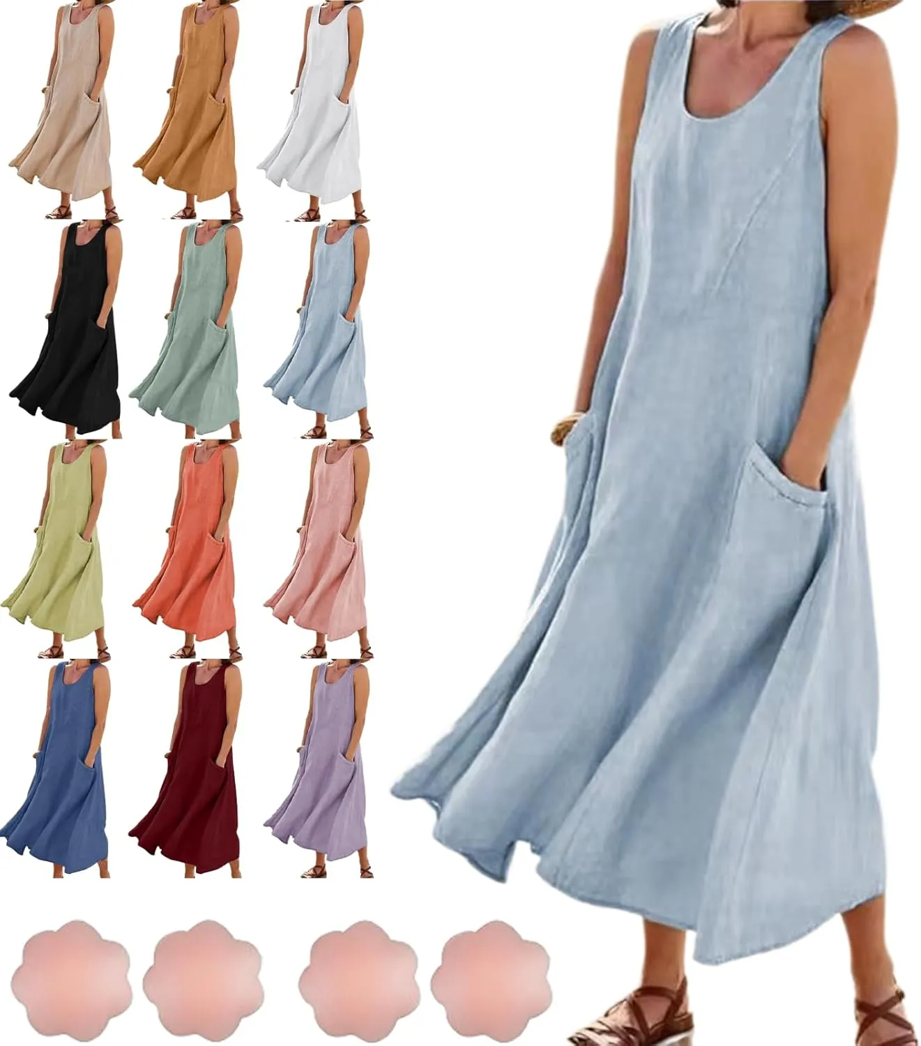 Cotton Linen Dresses for Women 2025, Women's Sleeveless Cotton and Linen Dress, Summer Sundress Plus Size
