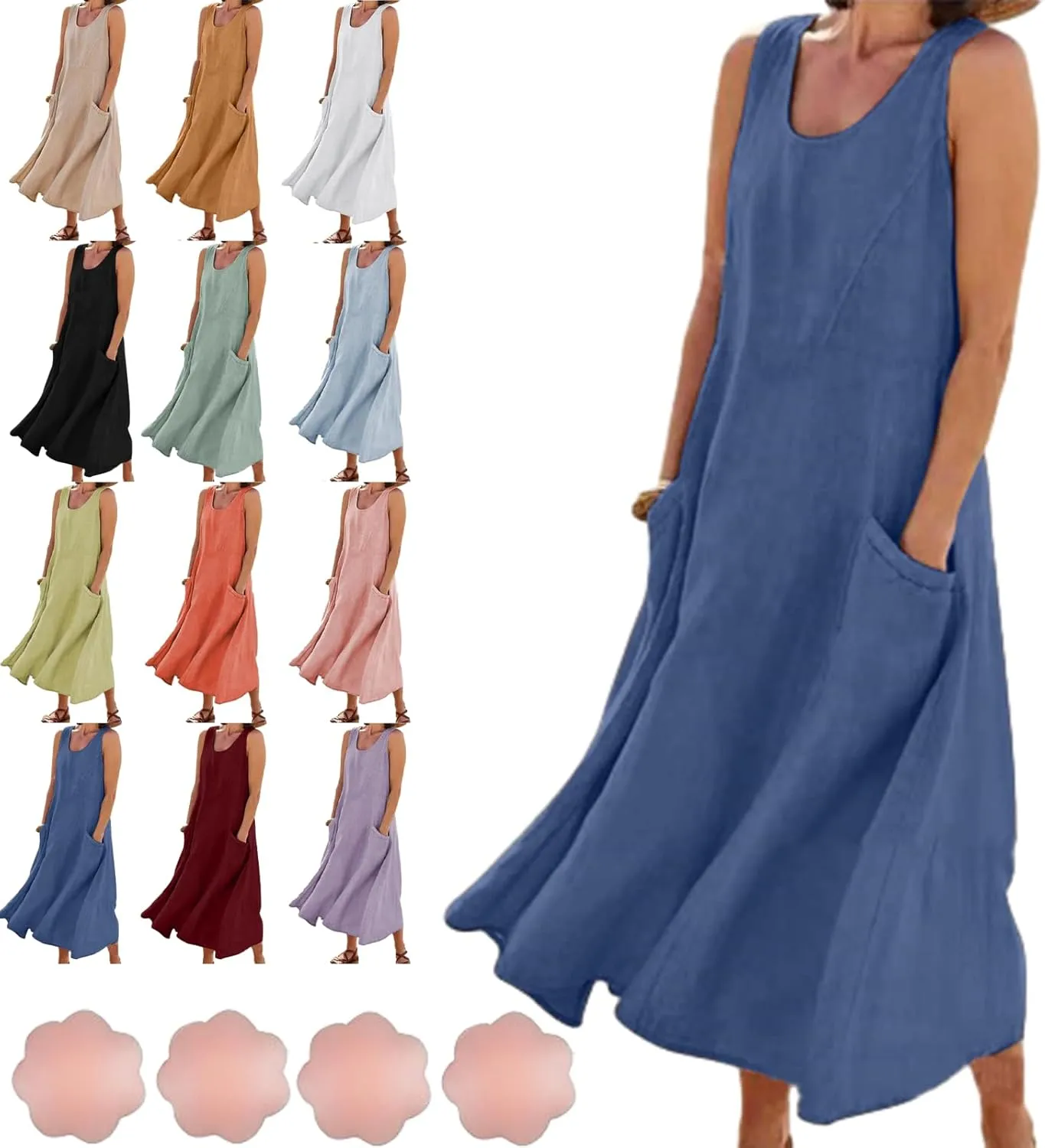 Cotton Linen Dresses for Women 2025, Women's Sleeveless Cotton and Linen Dress, Summer Sundress Plus Size