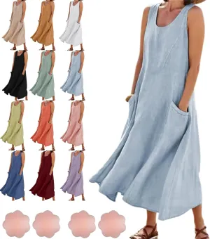 Cotton Linen Dresses for Women 2025, Women's Sleeveless Cotton and Linen Dress, Summer Sundress Plus Size