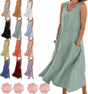 Cotton Linen Dresses for Women 2025, Women's Sleeveless Cotton and Linen Dress, Summer Sundress Plus Size