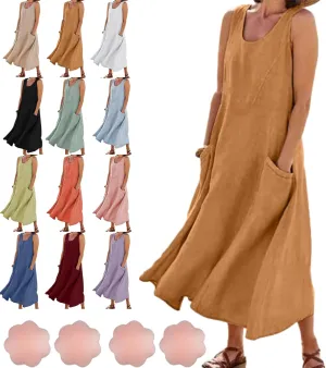 Cotton Linen Dresses for Women 2025, Women's Sleeveless Cotton and Linen Dress, Summer Sundress Plus Size