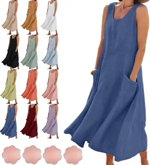 Cotton Linen Dresses for Women 2025, Women's Sleeveless Cotton and Linen Dress, Summer Sundress Plus Size