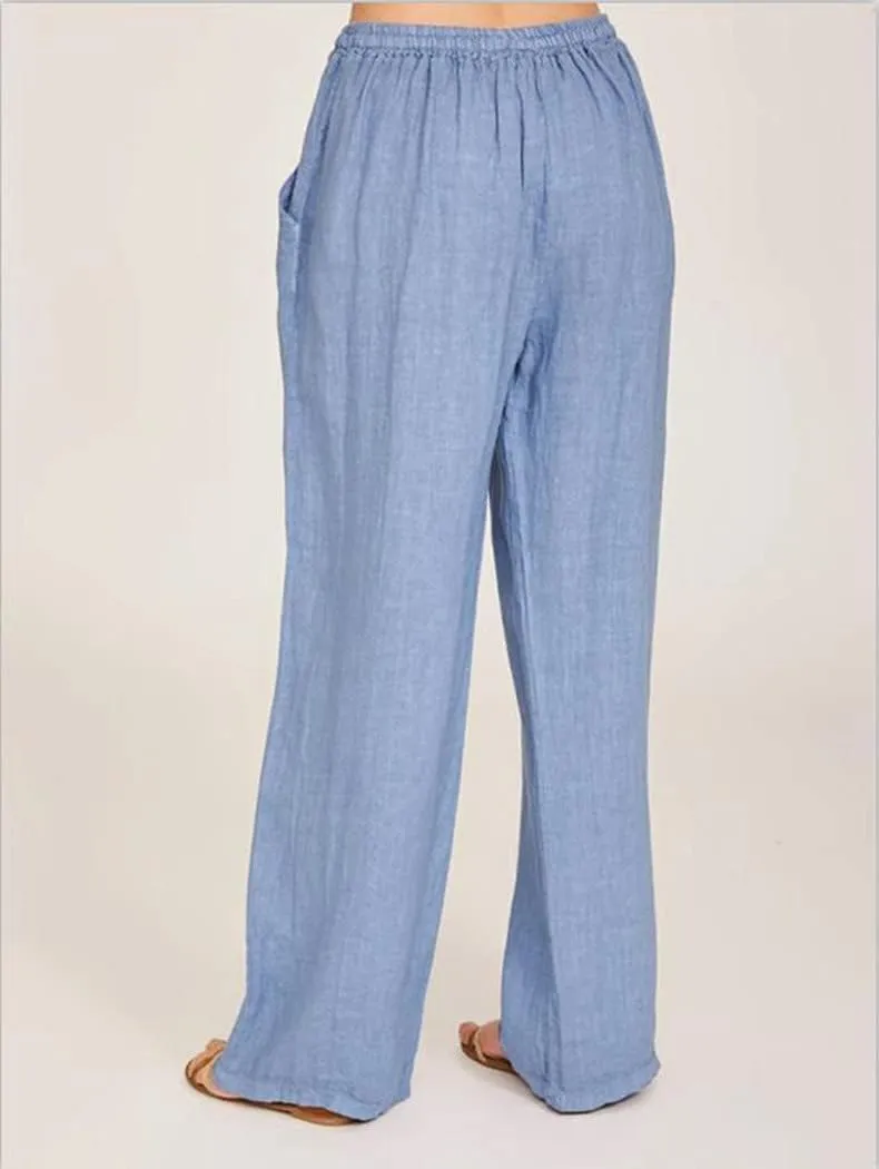 Cotton Linen Pants Women,Summer Wide Leg Casual Loose Drawstring High Waisted Trousers with Pockets S~3XL