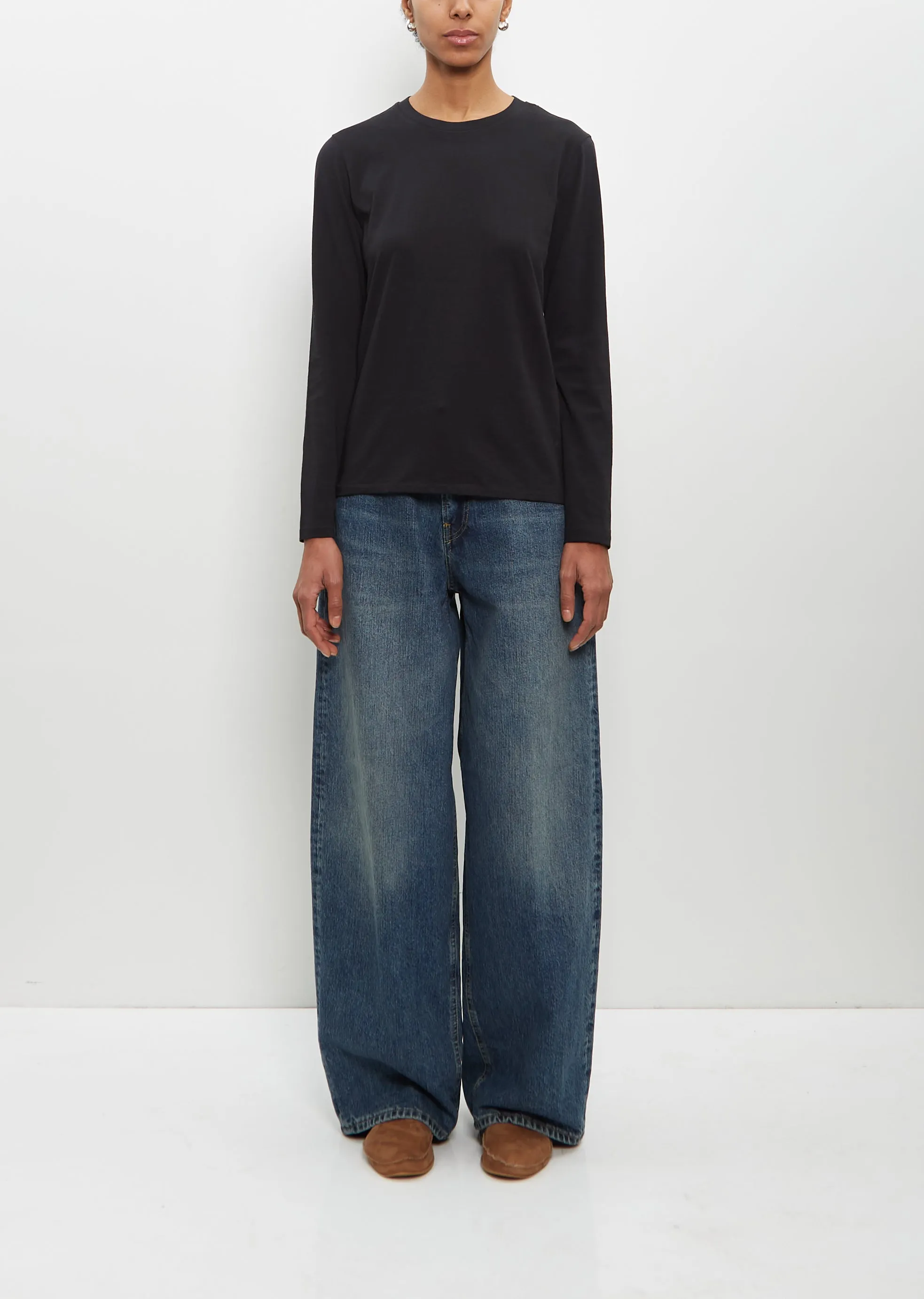 Cotton Long Sleeve Mini Boy T-Shirt — Jet Black