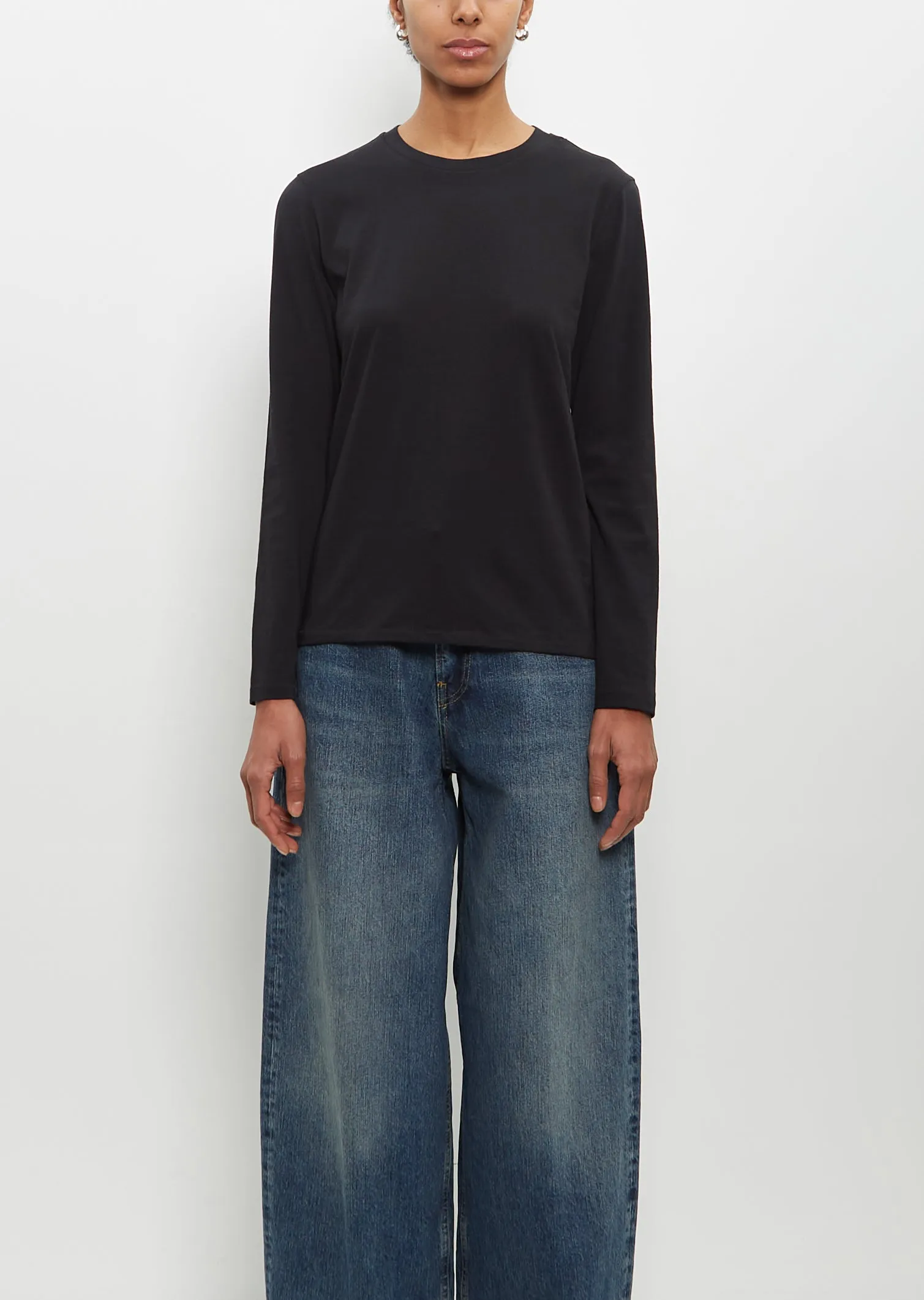 Cotton Long Sleeve Mini Boy T-Shirt — Jet Black
