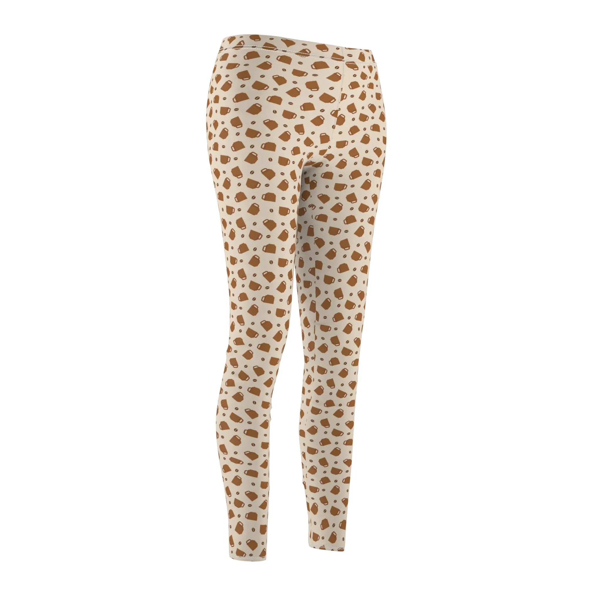 Cozy Coffee Cup Abstract Beige Leggings – Stylish Everyday Pants for Lounging, Yoga, or Running Errands | Soft, Comfy, and Perfect for Coffee Lovers Perfect Gift Idea for Her  Available in Plus Sizes