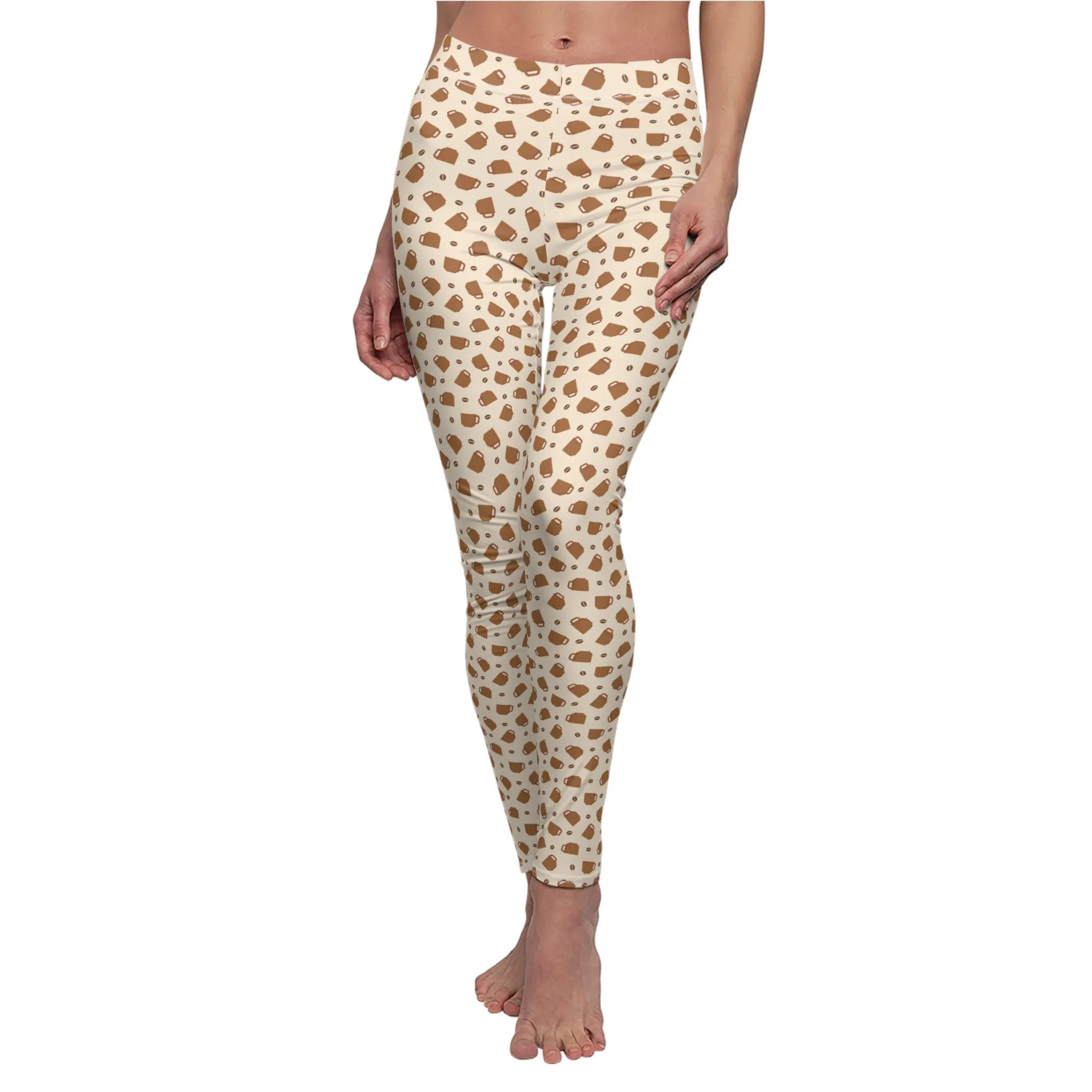 Cozy Coffee Cup Abstract Beige Leggings – Stylish Everyday Pants for Lounging, Yoga, or Running Errands | Soft, Comfy, and Perfect for Coffee Lovers Perfect Gift Idea for Her  Available in Plus Sizes