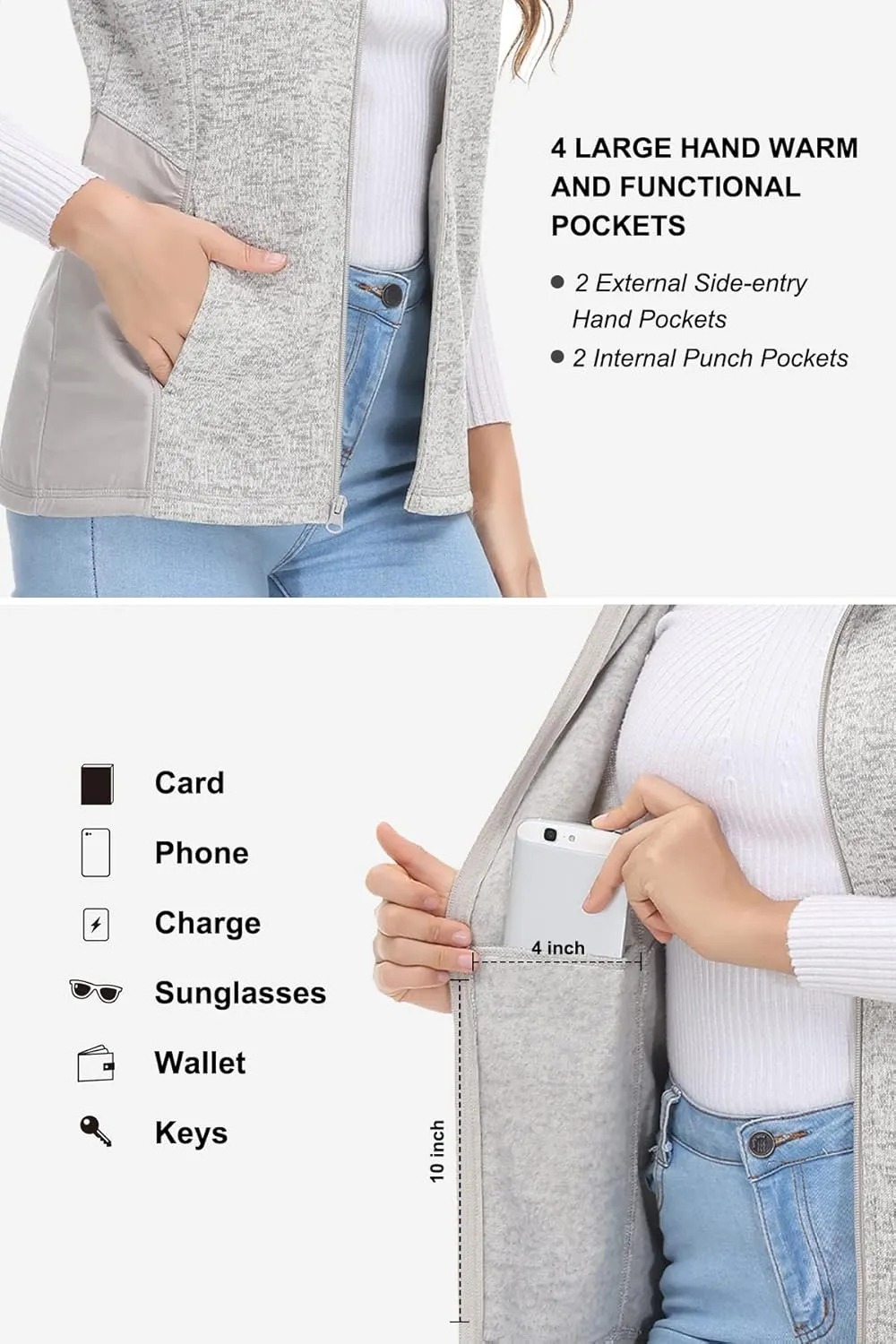 COZZIPLUS Women Zip Up Sweater Jacket with Fleece Interior, Warm Knitted Fleece Jacket with Pockets