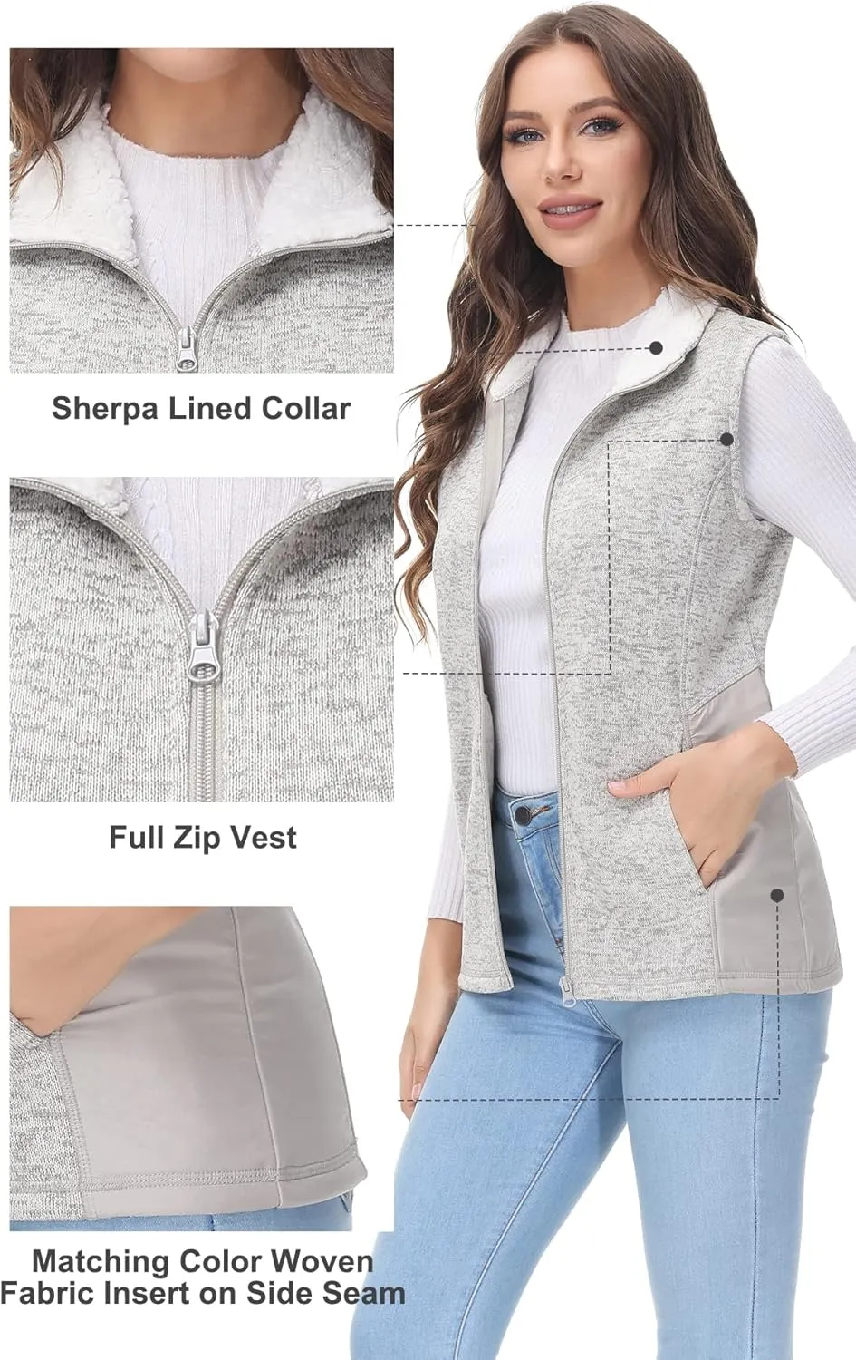 COZZIPLUS Women Zip Up Sweater Jacket with Fleece Interior, Warm Knitted Fleece Jacket with Pockets