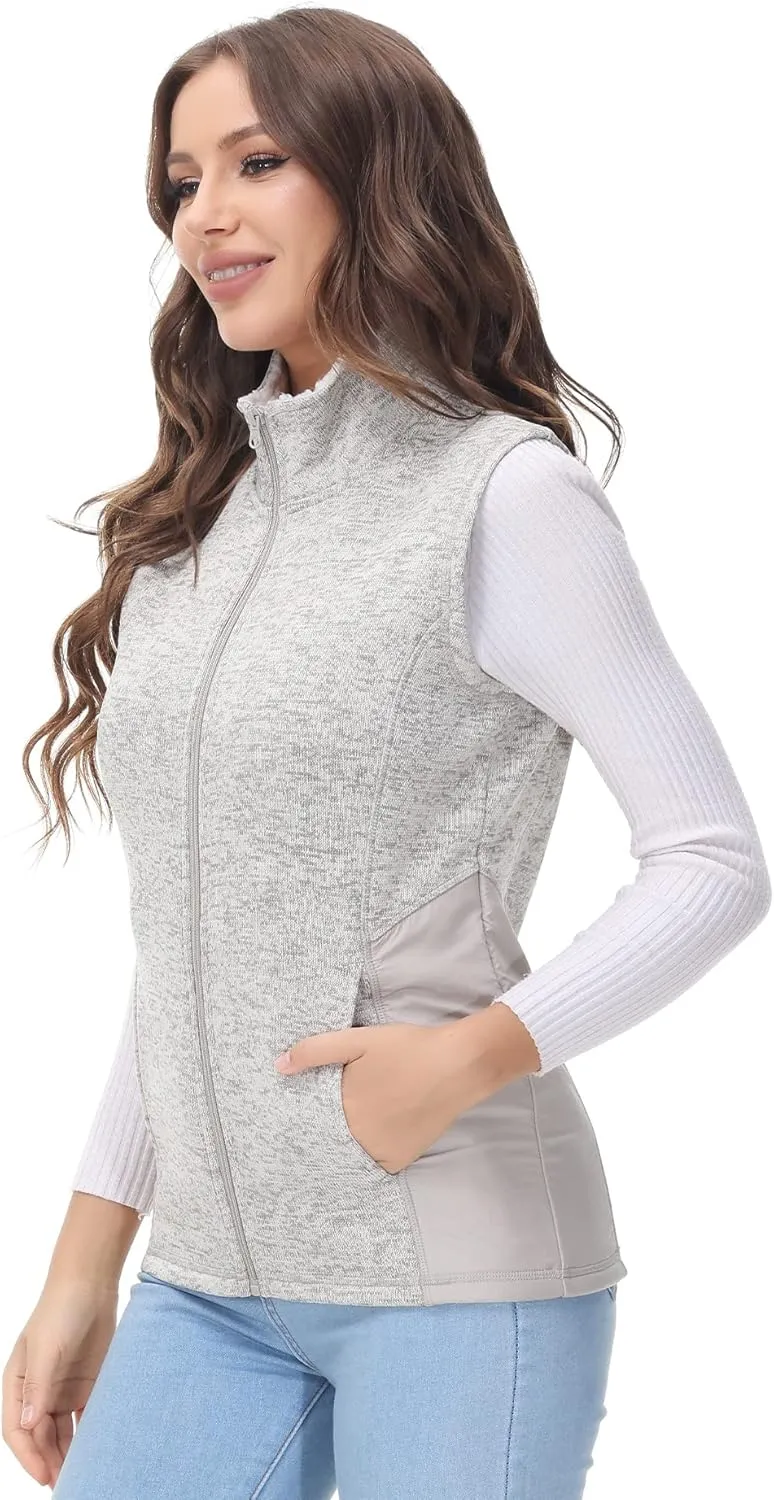 COZZIPLUS Women Zip Up Sweater Jacket with Fleece Interior, Warm Knitted Fleece Jacket with Pockets