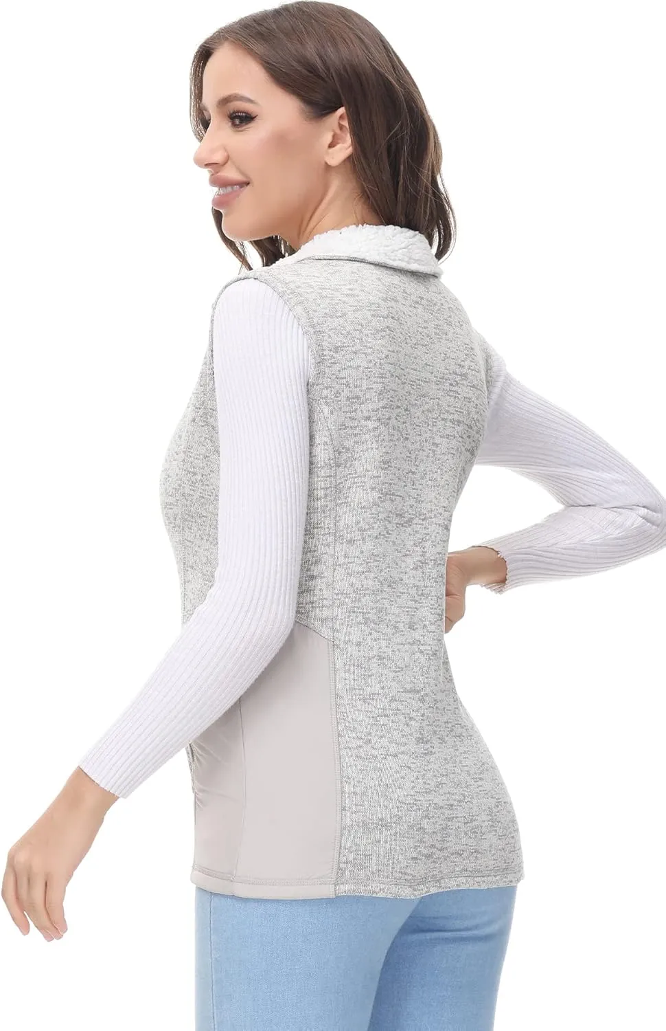 COZZIPLUS Women Zip Up Sweater Jacket with Fleece Interior, Warm Knitted Fleece Jacket with Pockets