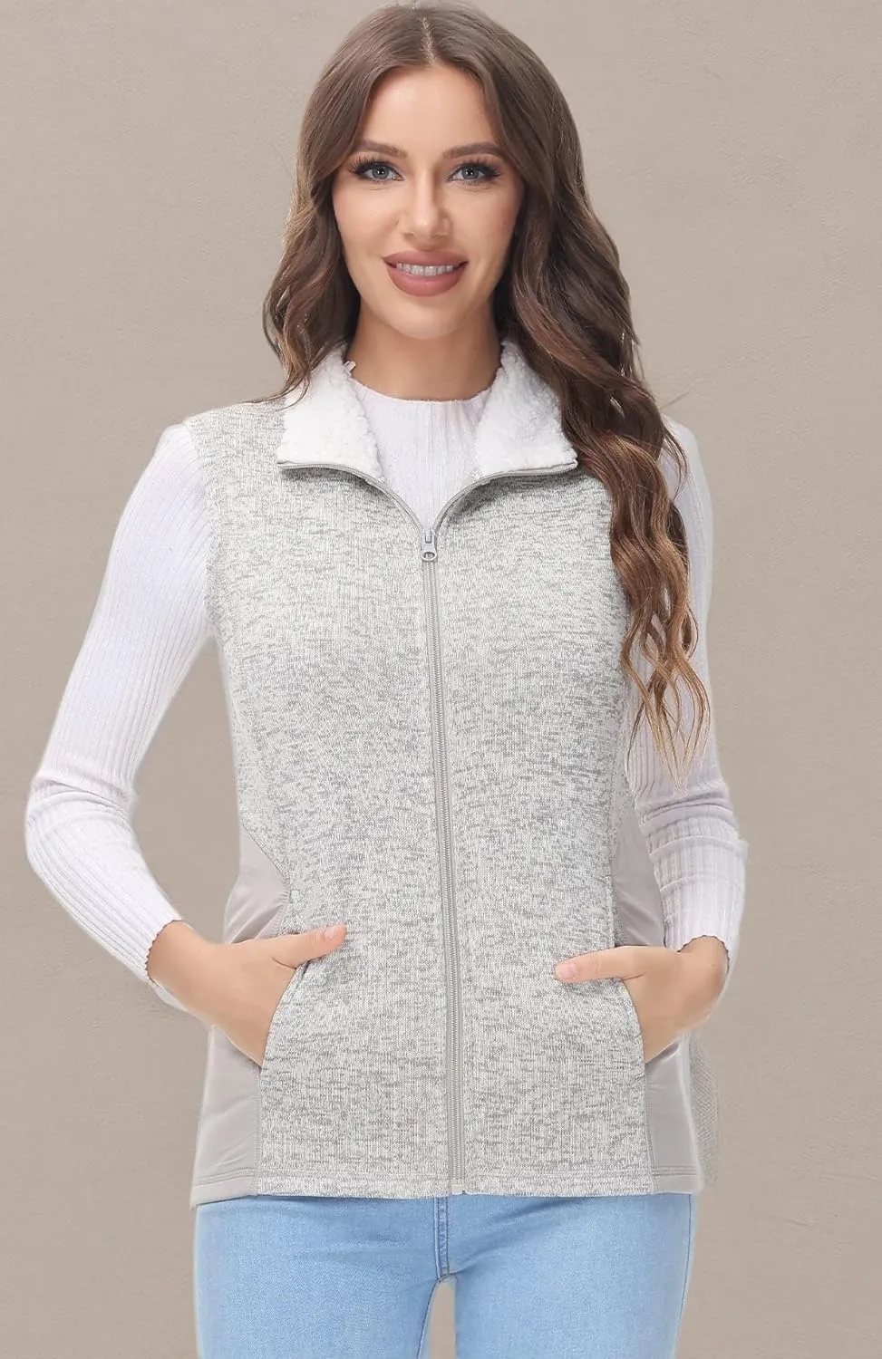 COZZIPLUS Women Zip Up Sweater Jacket with Fleece Interior, Warm Knitted Fleece Jacket with Pockets