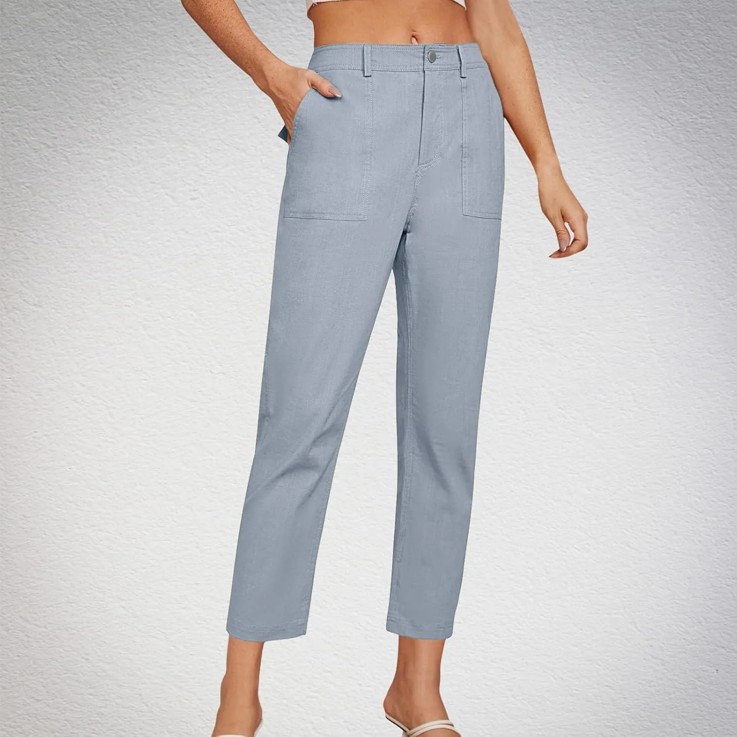 Cropped Dress Pants for Women Business Casual High Waist Ankle Work Pants Straight Leg Capri Trousers with Pockets