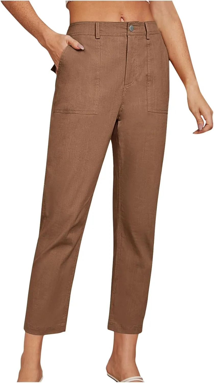 Cropped Dress Pants for Women Business Casual High Waist Ankle Work Pants Straight Leg Capri Trousers with Pockets
